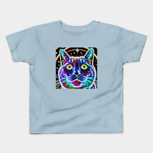 Neon Cosmic Synth Cat Kids T-Shirt